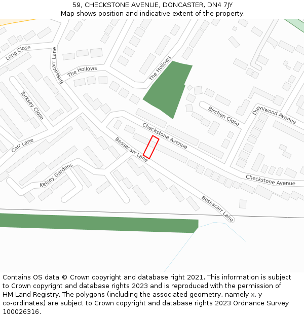 59, CHECKSTONE AVENUE, DONCASTER, DN4 7JY: Location map and indicative extent of plot