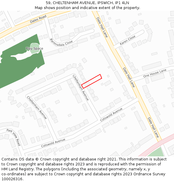 59, CHELTENHAM AVENUE, IPSWICH, IP1 4LN: Location map and indicative extent of plot