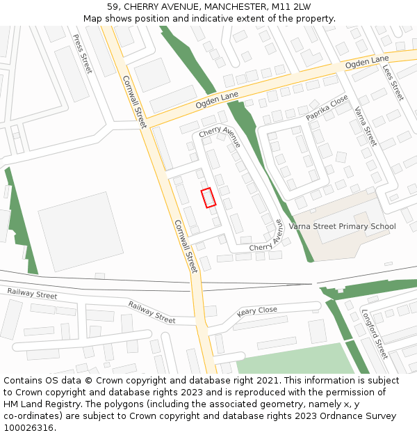 59, CHERRY AVENUE, MANCHESTER, M11 2LW: Location map and indicative extent of plot