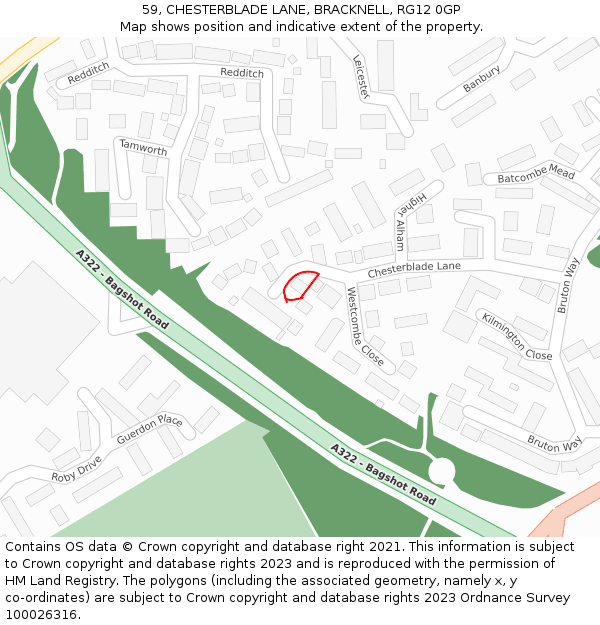 59, CHESTERBLADE LANE, BRACKNELL, RG12 0GP: Location map and indicative extent of plot