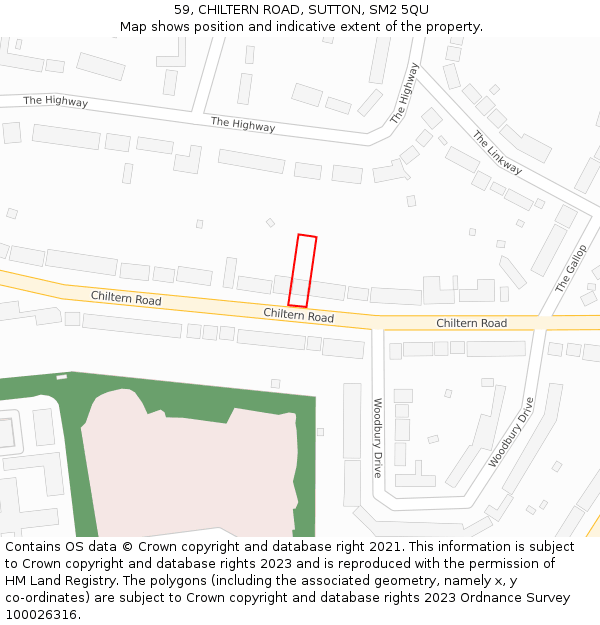 59, CHILTERN ROAD, SUTTON, SM2 5QU: Location map and indicative extent of plot