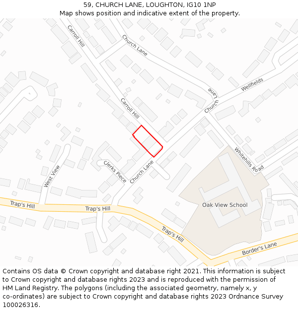 59, CHURCH LANE, LOUGHTON, IG10 1NP: Location map and indicative extent of plot