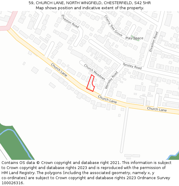 59, CHURCH LANE, NORTH WINGFIELD, CHESTERFIELD, S42 5HR: Location map and indicative extent of plot