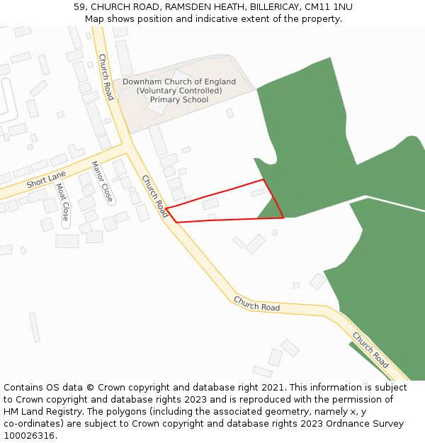 59, CHURCH ROAD, RAMSDEN HEATH, BILLERICAY, CM11 1NU: Location map and indicative extent of plot