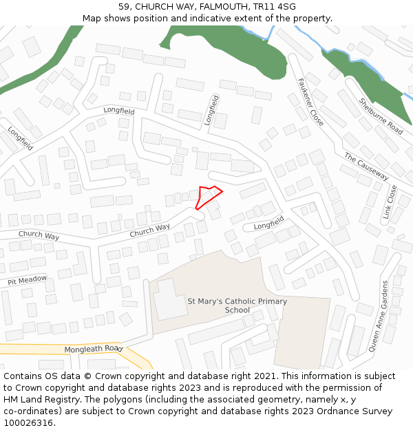 59, CHURCH WAY, FALMOUTH, TR11 4SG: Location map and indicative extent of plot