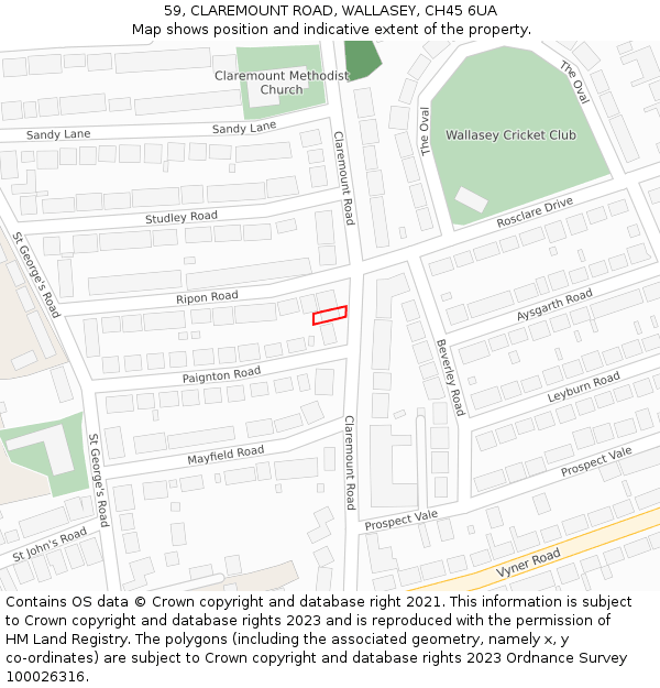 59, CLAREMOUNT ROAD, WALLASEY, CH45 6UA: Location map and indicative extent of plot