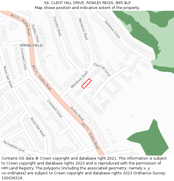 59, CLENT HILL DRIVE, ROWLEY REGIS, B65 8LP: Location map and indicative extent of plot