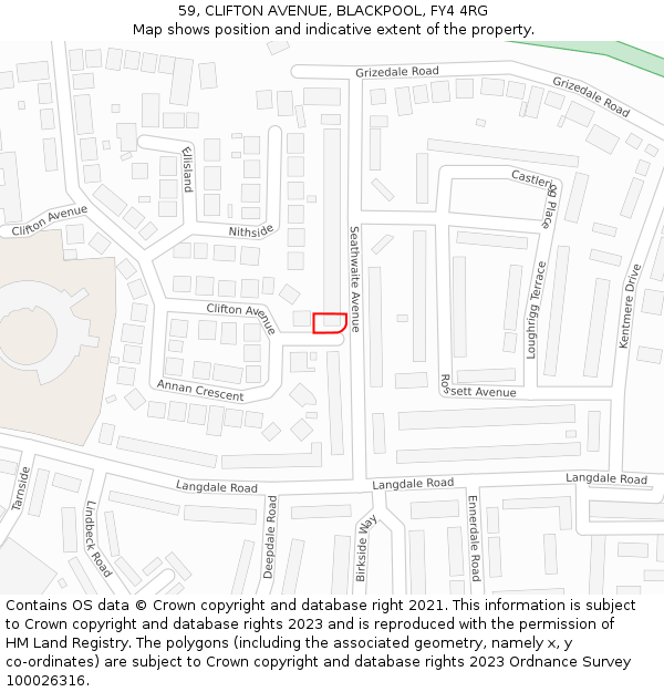 59, CLIFTON AVENUE, BLACKPOOL, FY4 4RG: Location map and indicative extent of plot