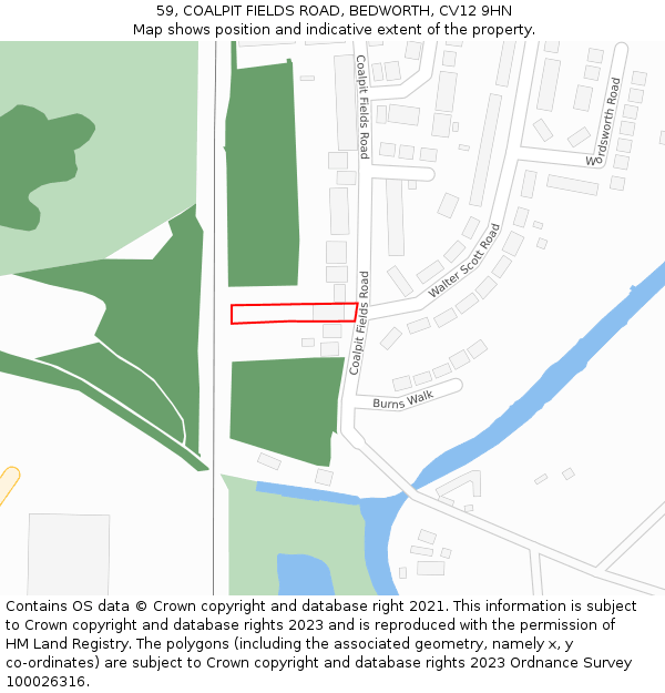 59, COALPIT FIELDS ROAD, BEDWORTH, CV12 9HN: Location map and indicative extent of plot