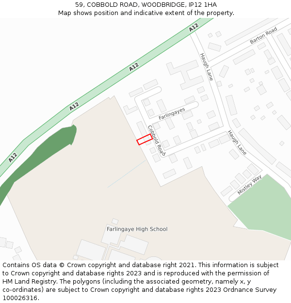 59, COBBOLD ROAD, WOODBRIDGE, IP12 1HA: Location map and indicative extent of plot