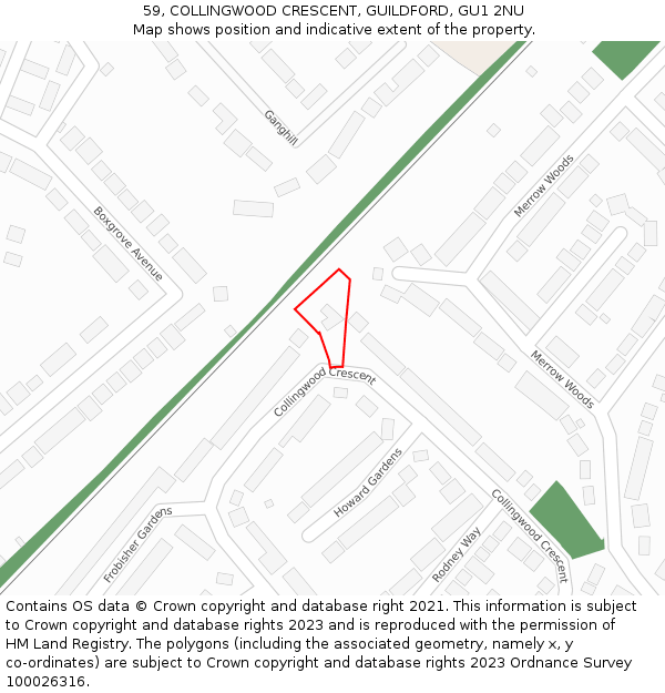 59, COLLINGWOOD CRESCENT, GUILDFORD, GU1 2NU: Location map and indicative extent of plot