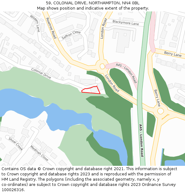 59, COLONIAL DRIVE, NORTHAMPTON, NN4 0BL: Location map and indicative extent of plot