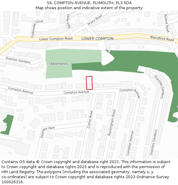 59, COMPTON AVENUE, PLYMOUTH, PL3 5DA: Location map and indicative extent of plot