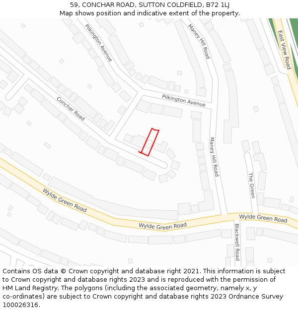 59, CONCHAR ROAD, SUTTON COLDFIELD, B72 1LJ: Location map and indicative extent of plot
