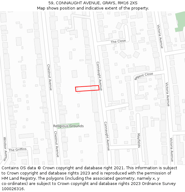 59, CONNAUGHT AVENUE, GRAYS, RM16 2XS: Location map and indicative extent of plot