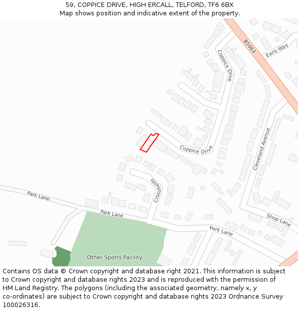 59, COPPICE DRIVE, HIGH ERCALL, TELFORD, TF6 6BX: Location map and indicative extent of plot