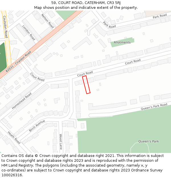 59, COURT ROAD, CATERHAM, CR3 5RJ: Location map and indicative extent of plot