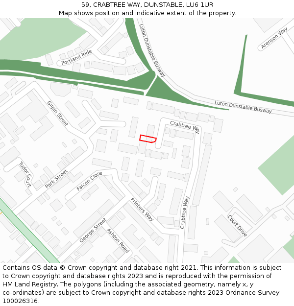 59, CRABTREE WAY, DUNSTABLE, LU6 1UR: Location map and indicative extent of plot