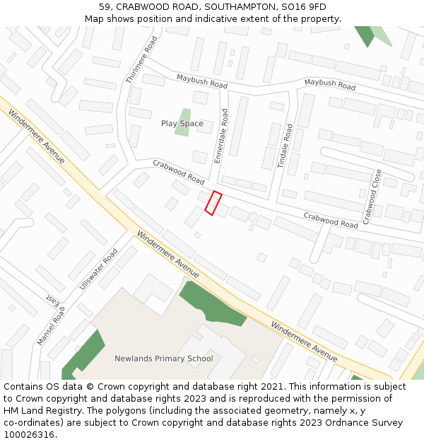 59, CRABWOOD ROAD, SOUTHAMPTON, SO16 9FD: Location map and indicative extent of plot