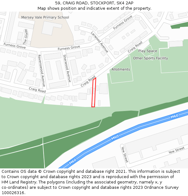 59, CRAIG ROAD, STOCKPORT, SK4 2AP: Location map and indicative extent of plot