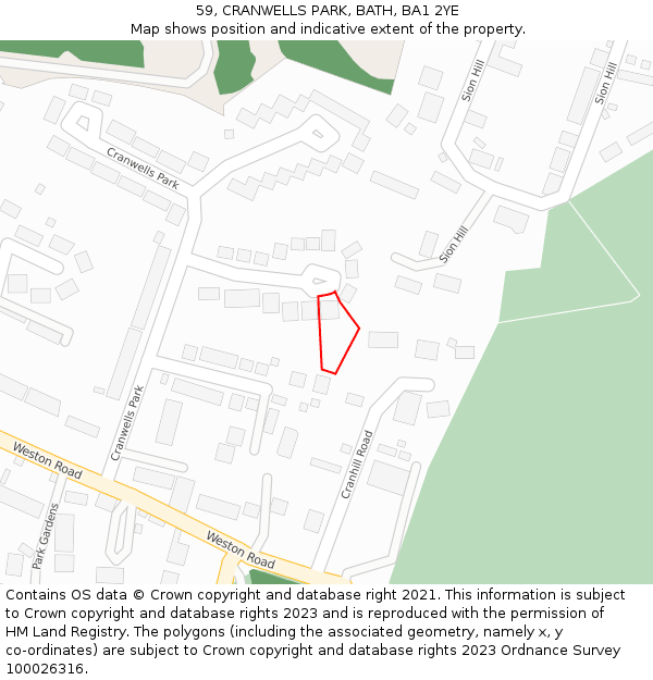 59, CRANWELLS PARK, BATH, BA1 2YE: Location map and indicative extent of plot