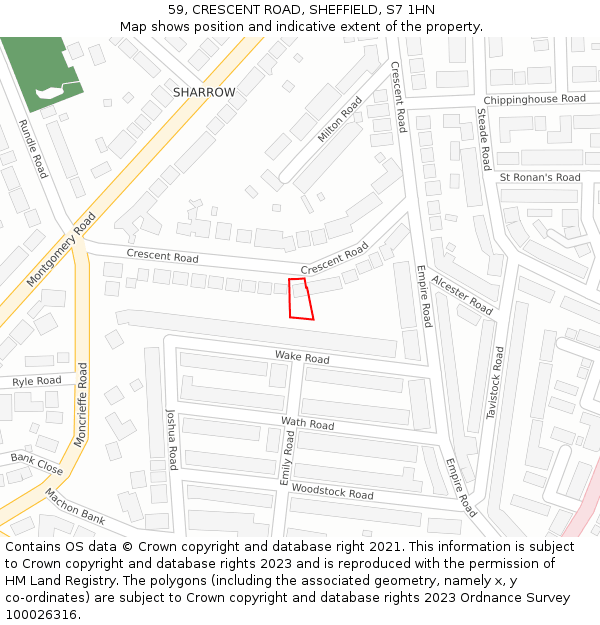 59, CRESCENT ROAD, SHEFFIELD, S7 1HN: Location map and indicative extent of plot