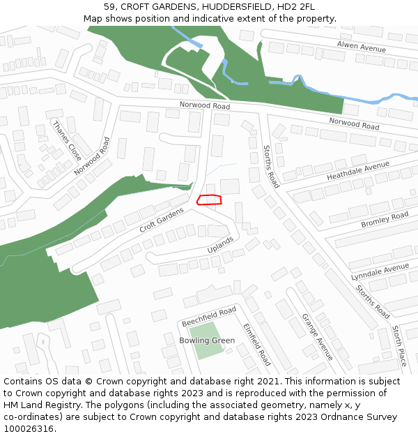 59, CROFT GARDENS, HUDDERSFIELD, HD2 2FL: Location map and indicative extent of plot