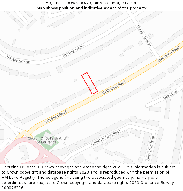 59, CROFTDOWN ROAD, BIRMINGHAM, B17 8RE: Location map and indicative extent of plot