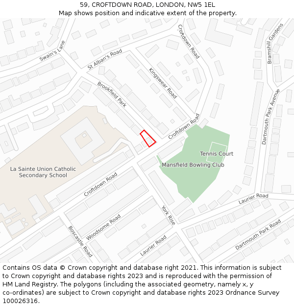 59, CROFTDOWN ROAD, LONDON, NW5 1EL: Location map and indicative extent of plot