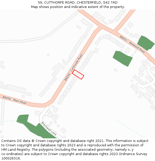 59, CUTTHORPE ROAD, CHESTERFIELD, S42 7AD: Location map and indicative extent of plot