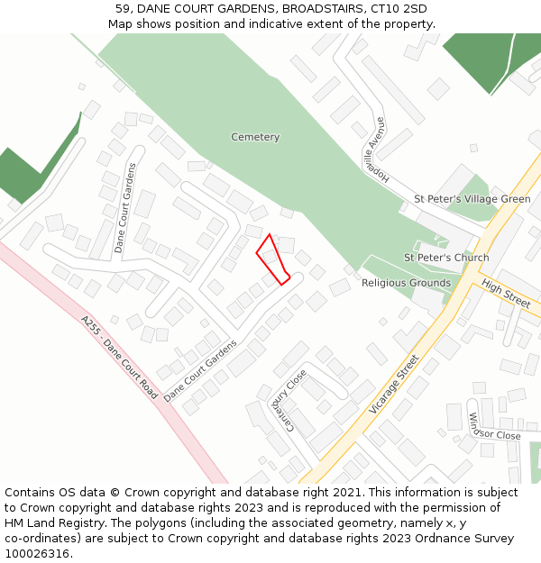 59, DANE COURT GARDENS, BROADSTAIRS, CT10 2SD: Location map and indicative extent of plot