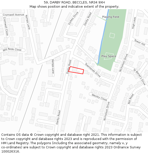 59, DARBY ROAD, BECCLES, NR34 9XH: Location map and indicative extent of plot