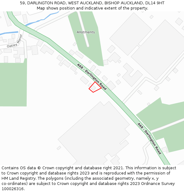 59, DARLINGTON ROAD, WEST AUCKLAND, BISHOP AUCKLAND, DL14 9HT: Location map and indicative extent of plot