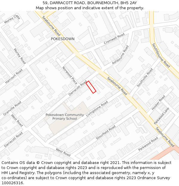 59, DARRACOTT ROAD, BOURNEMOUTH, BH5 2AY: Location map and indicative extent of plot