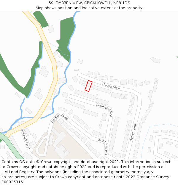 59, DARREN VIEW, CRICKHOWELL, NP8 1DS: Location map and indicative extent of plot