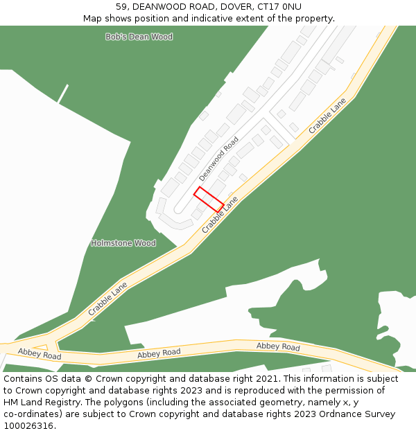 59, DEANWOOD ROAD, DOVER, CT17 0NU: Location map and indicative extent of plot