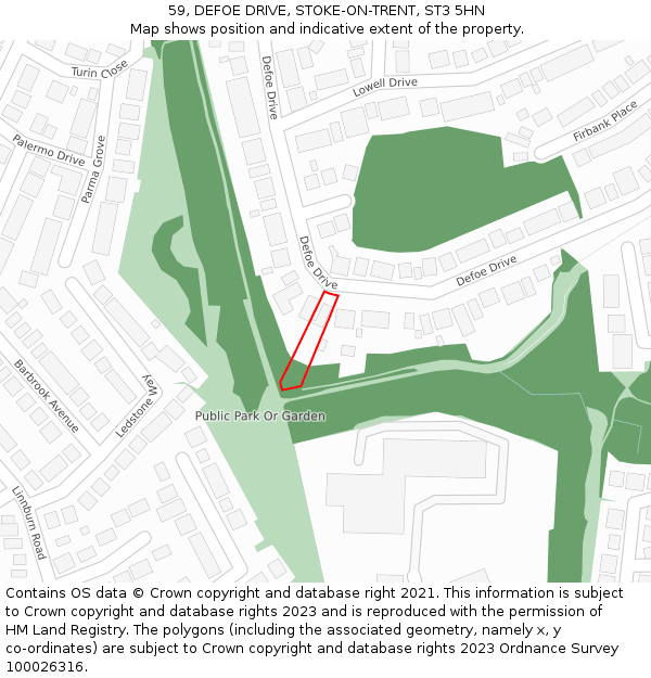 59, DEFOE DRIVE, STOKE-ON-TRENT, ST3 5HN: Location map and indicative extent of plot