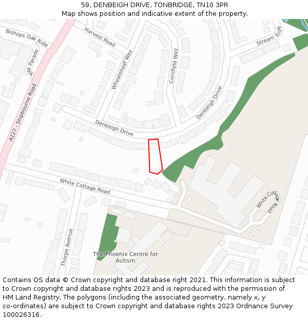59, DENBEIGH DRIVE, TONBRIDGE, TN10 3PR: Location map and indicative extent of plot