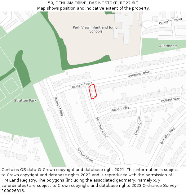 59, DENHAM DRIVE, BASINGSTOKE, RG22 6LT: Location map and indicative extent of plot