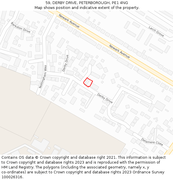 59, DERBY DRIVE, PETERBOROUGH, PE1 4NG: Location map and indicative extent of plot