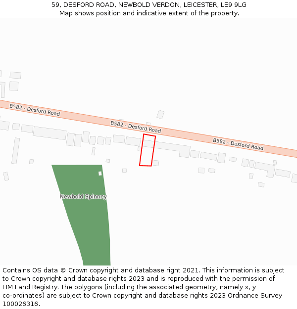 59, DESFORD ROAD, NEWBOLD VERDON, LEICESTER, LE9 9LG: Location map and indicative extent of plot