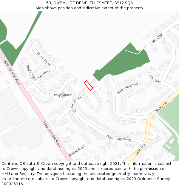 59, DIKSMUIDE DRIVE, ELLESMERE, SY12 9QA: Location map and indicative extent of plot