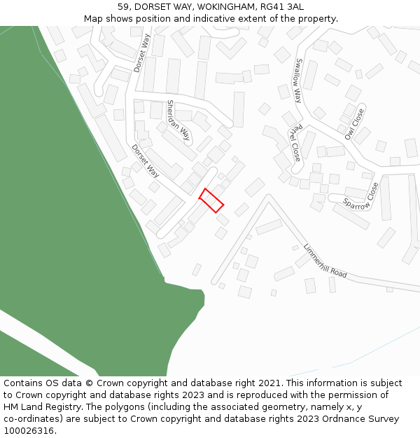 59, DORSET WAY, WOKINGHAM, RG41 3AL: Location map and indicative extent of plot