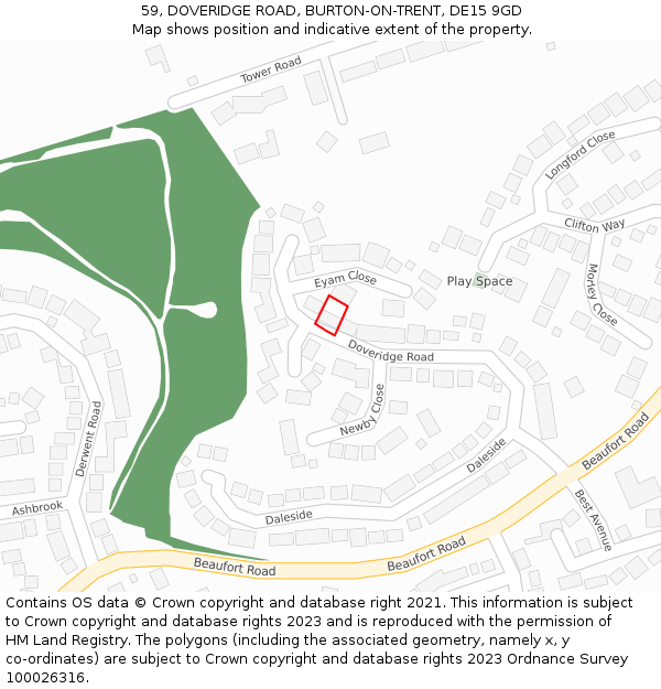 59, DOVERIDGE ROAD, BURTON-ON-TRENT, DE15 9GD: Location map and indicative extent of plot