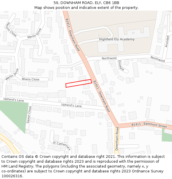 59, DOWNHAM ROAD, ELY, CB6 1BB: Location map and indicative extent of plot