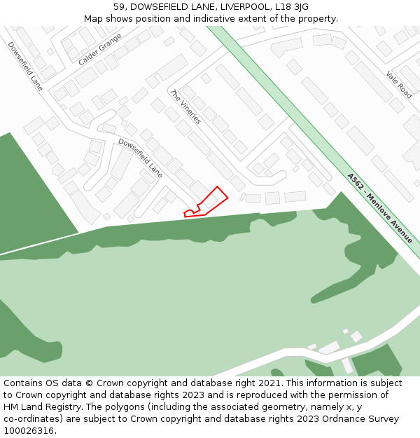 59, DOWSEFIELD LANE, LIVERPOOL, L18 3JG: Location map and indicative extent of plot