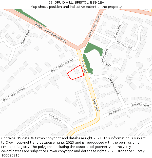 59, DRUID HILL, BRISTOL, BS9 1EH: Location map and indicative extent of plot