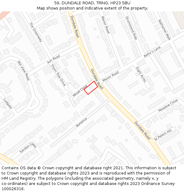 59, DUNDALE ROAD, TRING, HP23 5BU: Location map and indicative extent of plot