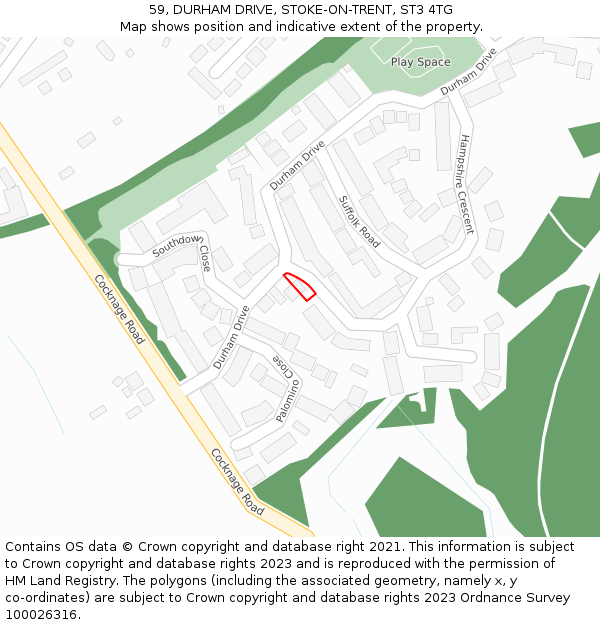 59, DURHAM DRIVE, STOKE-ON-TRENT, ST3 4TG: Location map and indicative extent of plot