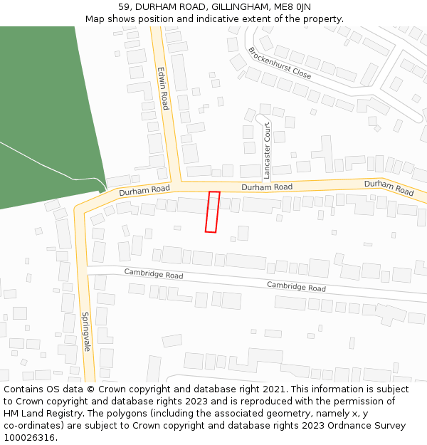 59, DURHAM ROAD, GILLINGHAM, ME8 0JN: Location map and indicative extent of plot